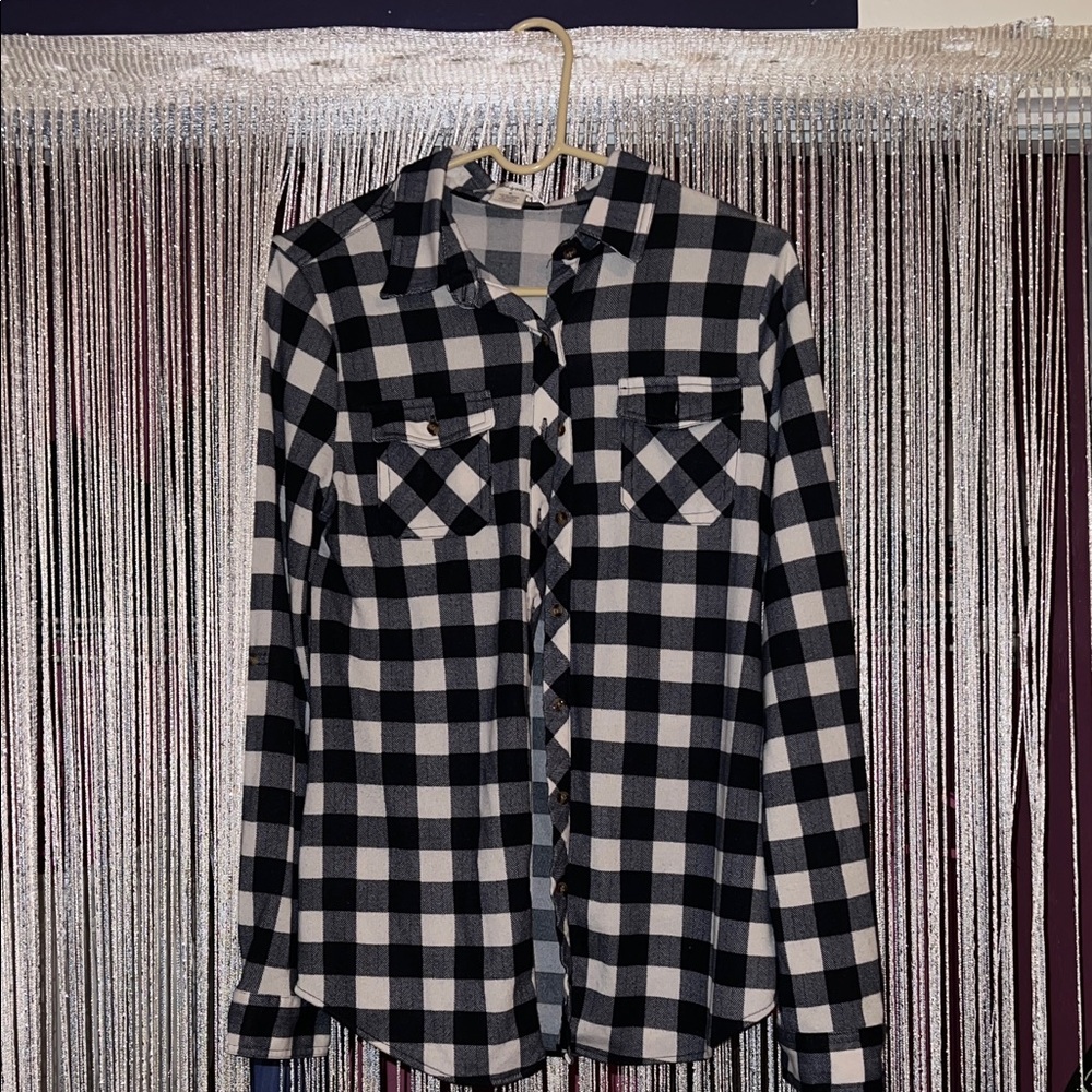 Blue and White Plaid Button-Up Shirt